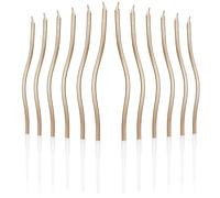 lasuroa 12pcs Spiral Cake Candles, Twist Slim Long Birthday Cake Candles Velas Themed Party Cupcake Decoration with Stand for Birthday Wedding Anniversary (Champagne Gold)