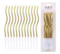 lasuroa 12pcs Spiral Cake Candles, Twist Slim Long Birthday Cake Candles Velas Themed Party Cupcake Sparkler Decoration with Stand for Birthday Wedding Anniversary (Gold)