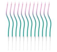lasuroa 12pcs Twisty Spiral Cake Candles, Twist Slim Long Thin Birthday Cake Candles with Holders Cupcake Decoration with Stand for Birthday Baby Party Wedding Anniversary (Pink Green Gradient)