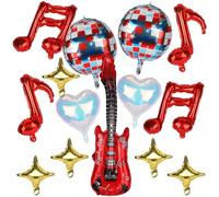 lasuroa 14pcs Guitar Note Balloons, Guitar Disco Ball Music Notes Four-Pointed Star Heart-Shaped Balloons Music Themed Party Decorations for Birthday Concerts Themed Events