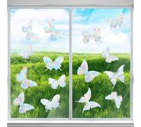 lasuroa 2 Sheets Window Stickers Butterfly, Transparent Window Clings Butterfly Rainbow Sun Catcher Sticker Window Collision Decal Prevent Bird Strikes Non Adhesive Reusable Decorations