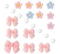 lasuroa 22pcs Cute Shoe Charms, Pink Floral Bow with Pearl Decorations Resin Shoe Accessories for Girls Women DIY Birthday Party Gifts