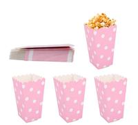 lasuroa 24pcs Cute Pink Popcorn Boxes, Mini Cardboard Popcorn Containers with White Polka Dots Adorable Small Pop Corn Buckets for Party Favor Supplies