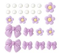 lasuroa 24pcs Cute Shoe Charms, Purple Floral Bow with Pearl Decorations Resin Shoe Accessories for Girls Women DIY Birthday Party Gifts