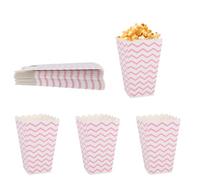 lasuroa 24pcs Pink Popcorn Boxes, Small Pop Corn Bags Bucket Wavy Stripe Mini Pattern Decorative Container for Movie Night Birthday Party Favor Supplies