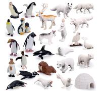 lasuroa 25pcs Arctic Animals Figurines, Realistic Mini Polar Animal Toys with Igloo Model PVC Tundra Small Figures Tiny Penguin Sculpture for Cake Topper Winter Miniature Toys Decoration