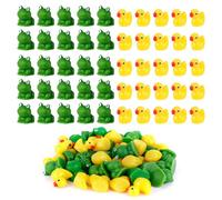 lasuroa 25pcs Tiny Frogs Figurines & 25pcs Mini Resin Ducks, Miniature Resin Frogs Tiny Duck Figures Mini Animals Ornaments for Crafts Garden Landscape Dollhouse Decor