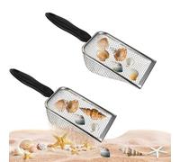 lasuroa 2pcs Beach Mesh Shovels, Stainless Steel Sand Shovels Beach Shell Scooper Summer Toys Accessories for Boys Girls Stainless Steel Sand Sifter for Picking up Shells