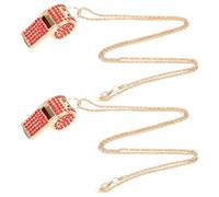 lasuroa 2pcs Bling Whistle, Metal Crystal Rhinestone Whistles Loud Crisp Sound Sports Whistle with Chain Lanyard Gifts for Teacher Referee Official Lifeguard Basketball Training (Gold, Red)