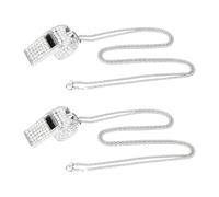 lasuroa 2pcs Bling Whistle, Metal Crystal Rhinestone Whistles Loud Crisp Sound Sports Whistle with Chain Lanyard Gifts for Teacher Referee Official Lifeguard Basketball Training (Silver)