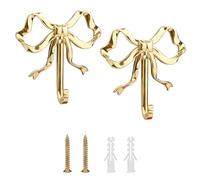 lasuroa 2pcs Bow Knot Wall Hooks, 2.6x2.5in Gold Bow Knot Coat Hooks Cute Butterfly Door Hangers Decorative Bows Wall Hook for Coats Hats Bags Towels Coffee Mugs