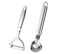 lasuroa 2pcs Cactus Peeler, Stainless Steel Cactus Peeling Spoon & Paring Knife Long Handle Cooking Slicing Noodle Cutter with Hole Multifunctional Kitchen Tools(Silver)