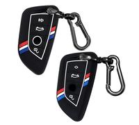 lasuroa 2pcs Key Fob Covers, Striped Silicone Key Protector Shell with Keychain Compatible with 2015-2023 Luxury Car Models Fits Series 2 4 5 6 7 X1 X2 X3 X4 X5 X6