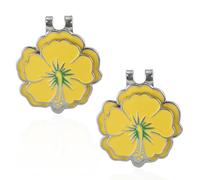 lasuroa 2pcs Magnetic Golf Ball Marker with Hat Clip, Flower Shape Golf Marker Magnet Set Cap Hat or Visor Clip Sports Bag Accessories for Women Men Golfer Friends Gift (Yellow)