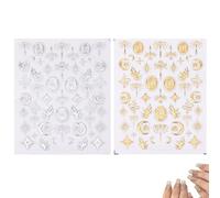 lasuroa 2pcs Multi-Pattern 5D Embossed Nail Stickers, Stylish PET Star Moon Nail Charms Gold Snake Design Decals Cute Art DIY Accessories for Women (Gold, Silver)