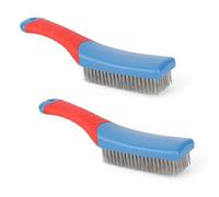 lasuroa 2pcs Stainless Steel Wire Brushes Set, Heavy Duty Reinforced Metal Hard Cleaner Bristle Cleaning Wire Scratch Scrubbing Brushes with Handle for BBQ Grill Kitchen Industrial Rust Paint Removal
