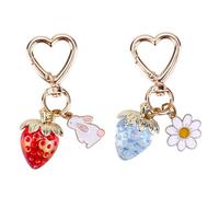 lasuroa 2pcs Strawberry Keychain, Cute Bag Charms Kawaii Daisy Bunny Fruit Heart Key Chain Purse Charm Decorative Accessories for Girls Women Gift Handbags Decor