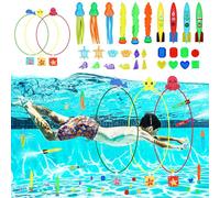 lasuroa 39pcs Diving Toys Set, Multicolored Pool Sinking Toys Dive Game Octopus Turtle Starfish Diving Gems Underwater Swimming Training Toys Diving Thru Rings for Kids Family Sports Skill