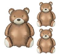 lasuroa 3pcs Bear Balloons, Large Matte Bear Foil Balloons for Baby Shower First Birthday Decorations Animal Farm Zoo Jungle Safari Theme Party Supplies