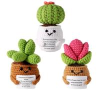 lasuroa 3pcs Positive Crochet Potted Plants, Positive Cactus Positive Crochet Succulent Crochet Cactus Knitted Succulent Positive Plants Crochet for Party Decoration Encouraging Gift