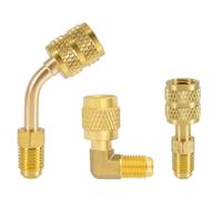 lasuroa 3pcs R410A Adapter for Mini Split System, 5/16" SAE Female to 1/4" SAE Male Flare Charging Vacuum Port Adapter Straight 45°& 90° Angle Adapters Fitting for HVAC Air Conditioner Refrigeration