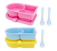 lasuroa 3pcs Reusable Silicone Snack Containers with Lids & 3pcs Forks, Double Compartment Condiment Containers Set Mini Food Storage Boxes for Travel Office Picnic