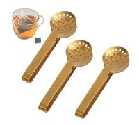 lasuroa 3pcs Tea Bag Squeezer Tongs, Stainless Steel Strainer Spoons Teabag Clips Tool Practical Strainer Tea Accessories (Gold)