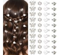 lasuroa 40 Pcs Mini Flower Hair Clips Set, Small Bling Sparkly Rhinestone & Pearl Hairpins Cute Decorative Butterfly & Flower Hair Claw Accessories for Wedding Bridal Dance Party