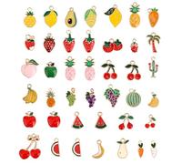 lasuroa 40pcs Fruit Charms Jewelry Making, Zinc Alloy Fruit Pendants Cherry Watermelon Strawberry Lemon Peach DIY Enamel Charms for Necklace Bracelet Earring