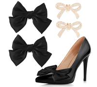 lasuroa 4pcs Bow Shoe Clips, Detachable Bowknot Shoe Clips for Women Bow Shoe Buckles Rhinestone Shoe Clips Bow Knot Shoe Charms for Heels for Wedding Bridal Party Daily Wearing (Black, Golden)