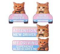 lasuroa 4pcs Cat New Driver Car Magnets, Funny Cartoon Reflective Student Driver Magnet Reusable Magnetic Sticker for Car Bumper Safety Signs