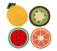 lasuroa 4pcs Crochet Fruit Coaster, Drink Coasters Set Cute Watermelon Kiwi Orange Pineapple Funny Coffee Table Mat Decor Tabletop Protection Accessories Bar Essentials for Home Office