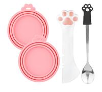 lasuroa 4pcs Dog Cat Food Spoon & Tin Lid, Silicone Can Opener Tool with Stainless Steel Wet Food Scoop and Can Covers, Pet Foods Storage & Feeding Accessories for Cats and Dogs (Pink, White, Black)