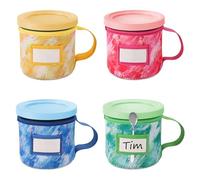 lasuroa 4pcs Dye Prints Ice Cream Neoprene Sleeves, with Handle Spoon Holder and Name Plate Slot Reusable Washable Insulated Sleeve Cover for Ninja Creami Pints Container Accessories (16oz, 4 Styles)