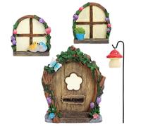 lasuroa 4pcs Fairy Door Windows & Lantern Set for Tree, Glow-in-the-Dark Miniature Fairy Garden Accessories for Outdoor Lawns Yard Landscape Gnome House Garden Decor