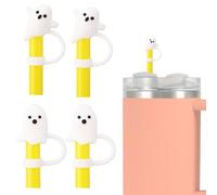 lasuroa 4pcs Ghost Straw Covers for Stanley Cup 30&40 oz, 10mm Silicone Reusable Halloween Straw Cap Toppers with Handle Cute Tumbler Lid Accessories for Halloween Decorations (2 Styles, White)