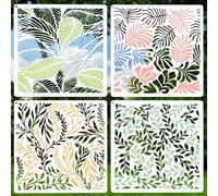 lasuroa 4pcs Leaf Stencils for Painting on Walls, 12 Inch Large Reusable Wall Stencil Set with Nature Tropical Plant Leaf & Botanical Designs for DIY Home Decor Furniture Canvas Wood Crafts
