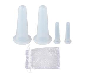 lasuroa 4pcs Silicone Facial Cupping Set, Anti Aging Face Massage Tool with Gauze Bag for Cheeks Eyes Vacuum Cupping Therapy for Skin Care & Wrinkle Reduction (Transparent)