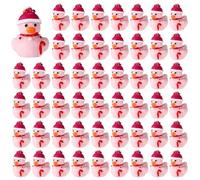 lasuroa 50pcs Mini Christmas Resin Ducks with Candy Cane, Small Christmas Duckies Pink Tiny Christmas Duck Micro Landscape Little Duck for Christmas Party Favor Home Miniature Decor