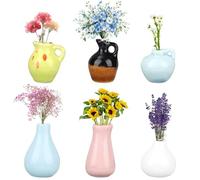 lasuroa 6pcs Mini Vase Magnets for Fridge, Tiny 3D Ceramic Flower Vases Funny Cute Plant Refrigerator Magnets for Kitchen House Office Decoration