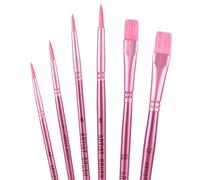 lasuroa 6pcs Paint Brushes Set, Pink Nylon Hair Paintbrushes for Acrylic Painting Round Pointed Tip & Flat Artist Brushes for Oil Watercolor Face Nail Body Art Miniature Detailing Rock Painting