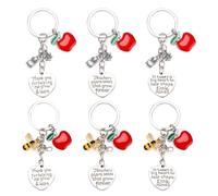 lasuroa 6pcs Teacher Appreciation Keychain Set, Heart Shaped Key chain with Cute Apple Bee Flower Owl Pendant Christmas & Valentines Day & Teachers Day Keyring Thank You Key ring Gifts for Women