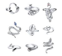 lasuroa 9pcs Crochet Ring, Adjustable Yarn Guide Finger Holder Snake Cat Design Knitting Thimble Tension Ring for Quilting Crafts DIY Hand Knitting Tools