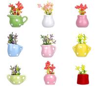 lasuroa 9pcs Mini Vase Magnets for Fridge, Fun 3D Plant Magnet Small Cute Refrigerator Decoration with Artificial Flowers for Office Home Kitchen Cabinets