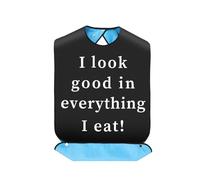 lasuroa Adult Bibs, Funny I Look Good In Everything I Eat Adjustable Large Adult Bibs for Eating Waterproof Washable Reusable Bib Dining Clothing Protectors for Elderly Seniors, Men, Women
