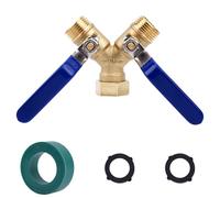 lasuroa Brass Hose Splitter, Double Outlet Garden Faucet Splitter 2 Way Heavy Duty with 2 Gaskets 1 Adhesive Tape 3/4" GHT Thread Y Valve Water Garden Outside Hose Tap Adapter