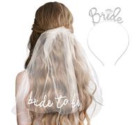 lasuroa Bride to Be Veil & Bridal Headband, White Double Layer Crown Silver Alloy Tiara Bride Hat Shower Supplies for Bachelorette Parties Weddings Engagement Hen Party Accessories
