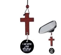 lasuroa Car Rearview Cross Hanging Ornament, Christian Religious Gift Cross Charm Rear View Mirror Hanging Pendant Bible Verse I Am with You Always for Car Interior Decoration Accessories (Black)