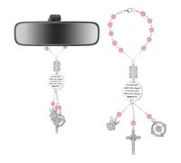 lasuroa Car Rosary for Rearview Mirror, Christian Bible Verse Cross Car Charm Creative Rearview Mirror Pendant with Psalm 91:11 Religious Cross Hanging Charm for Women Men
