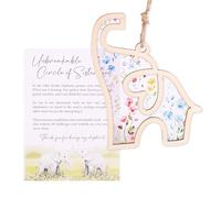 lasuroa Elephant Ornament, Wooden Cute Flower Pattern Friendship Special Elephant Hanging Decorations with Story Card and Envelope Suitable for Women Female Friends Sisters Gifts Presents